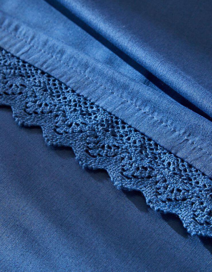 Linge de lit uni dentelle coton (marine)