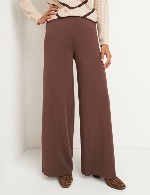 Pantalon large fluide taille &eacute;lastiqu&eacute;e, viscose stretch (chocolat)