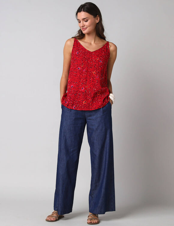 Top imprim&eacute; tachet&eacute;, fines bretelles r&eacute;glables (rouge)