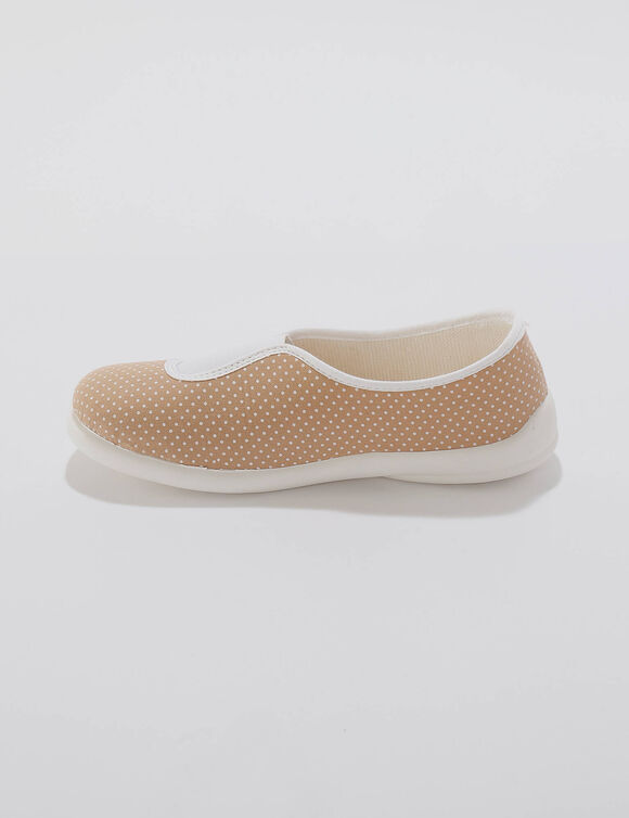 Huisballerina's met elastiek en stippenprint (taupe)