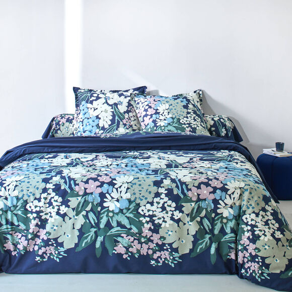 Linge de lit Capucine imprim&eacute; - coton 57 fils/cm&sup2; (bleu encre)
