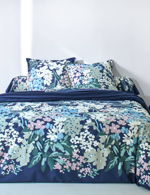Linge de lit Capucine imprim&eacute; - coton 57 fils/cm&sup2; (bleu encre)