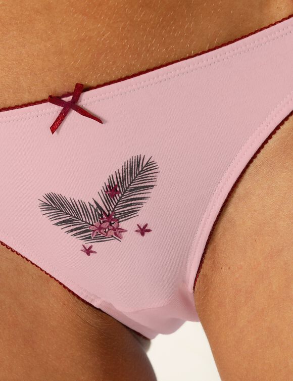 Katoenen slip met blaadjesprint - set van 4 (bordeaux / poederroze)