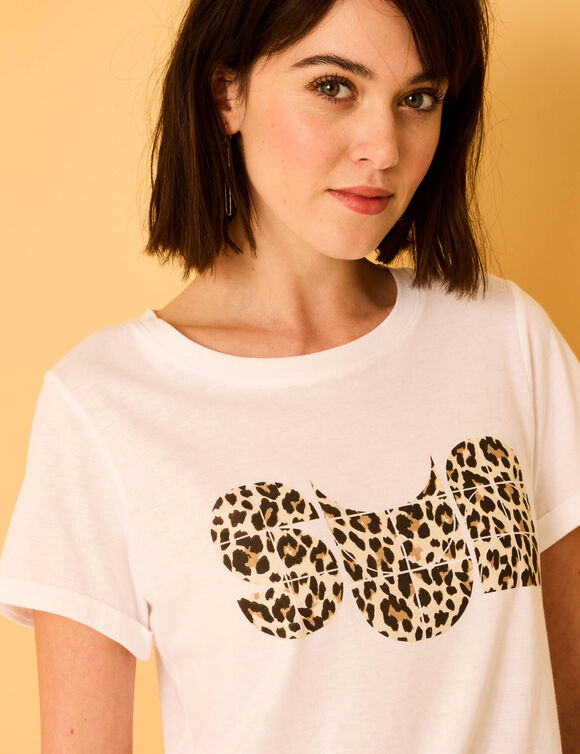 T-shirt manches courtes à revers, imprimé "sun" (blanc)