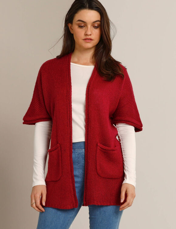 Gilet long ouvert manches courtes toucher doux  (bordeaux)