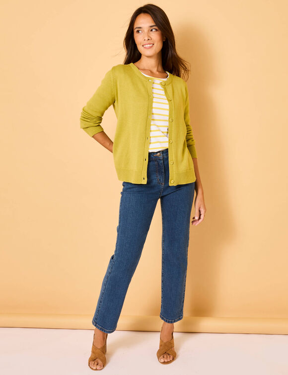 Cardigan boutonné, coton mélangé (anis)