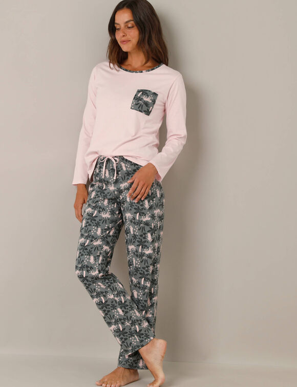 Pyjama met "love" print - katoen (grijs / roze)