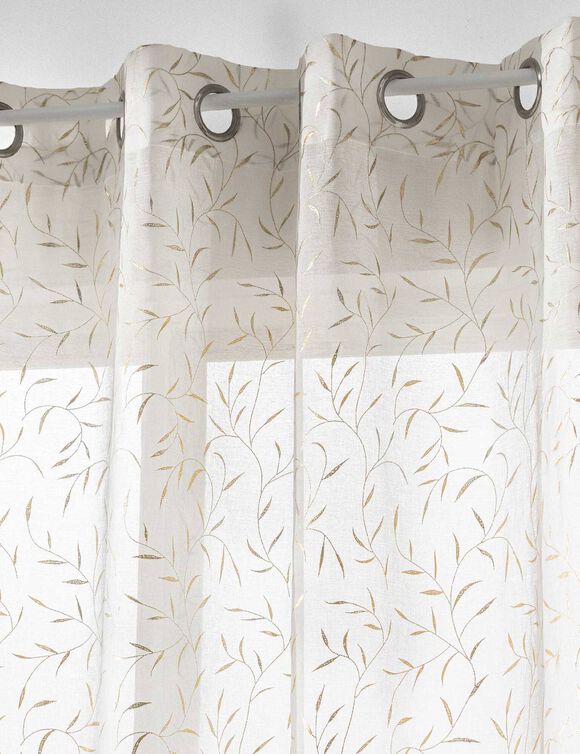 Voilage motif feuillage dor&eacute; (blanc / dor&eacute;)