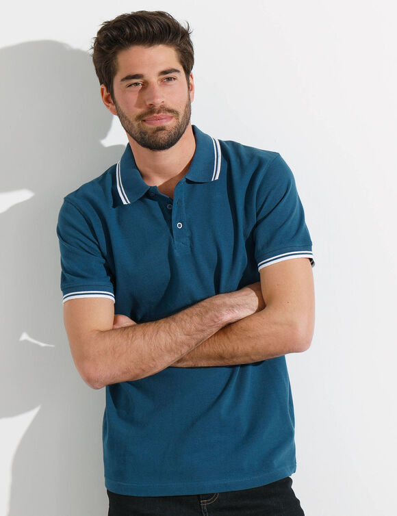 Polo uni maille piquée manches courtes (bleu canard)