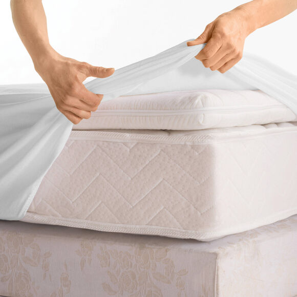 Prot&egrave;ge-matelas housse 40 cm molleton absorbant anti-acariens 400 g/m&sup2; (blanc)