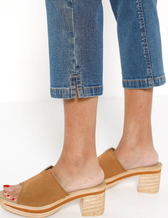 Pantacourt fusel&eacute; en jean, ceinture ventre plat (stone)