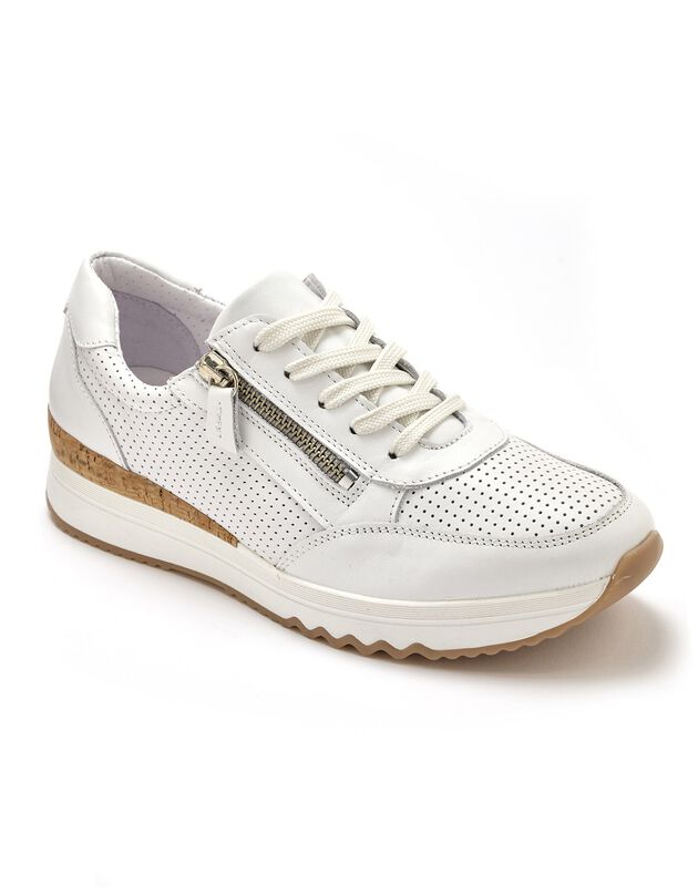 Sneakers met bovenwerk in geperforeerd leer - comfortbreedte (wit)