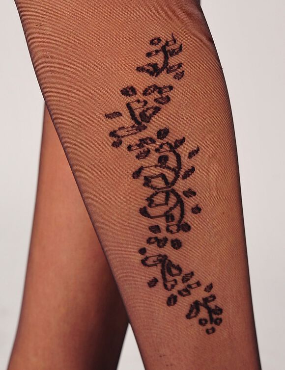Opake panty met 'bloemen' tattoomotief - set van 2 (2 zwart)