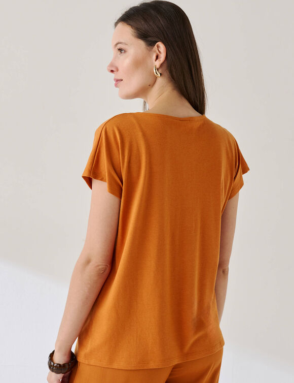 T-shirt brod&eacute; col V fantaisie  (saffraangeel / ecru)