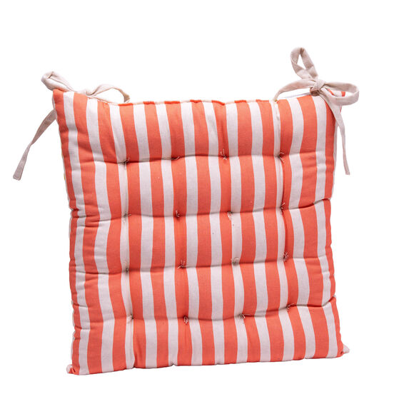 Omkeerbaar stoelkussentje met strepen- en citroenenprint - set van 2 (geel / koraal)