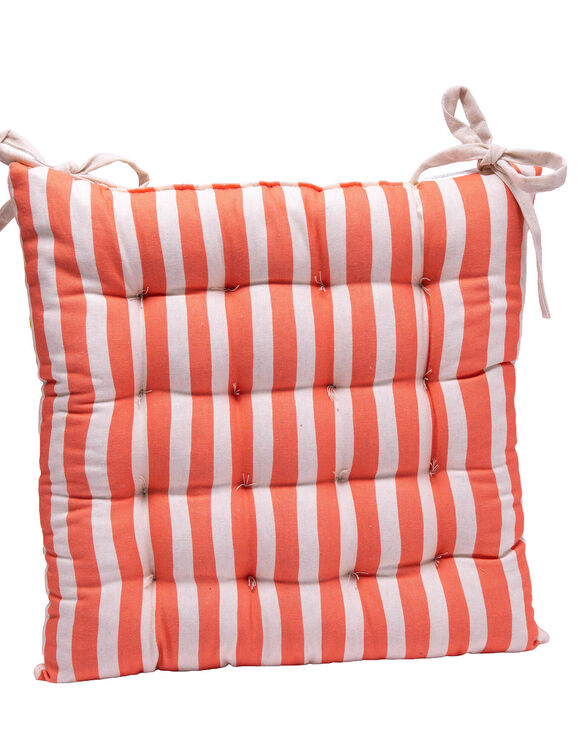 Galette de chaise imprim&eacute; ray&eacute; et citrons r&eacute;versible - lot de 2 (jaune / corail)