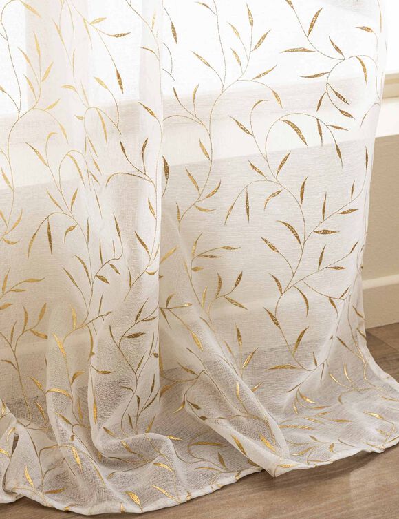 Voilage motif feuillage dor&eacute; (blanc / dor&eacute;)