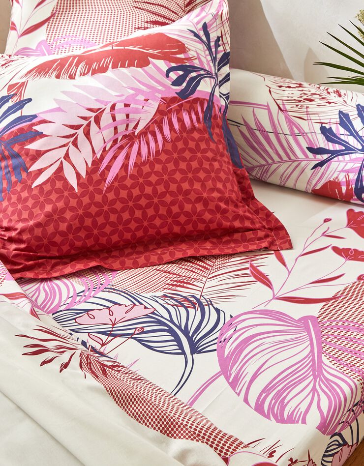 Linge de lit Jane en coton imprimé feuillages (rouge)