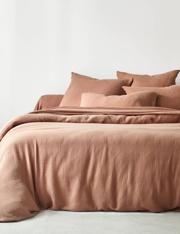 Linge de lit uni en triple gaze de coton (praline)