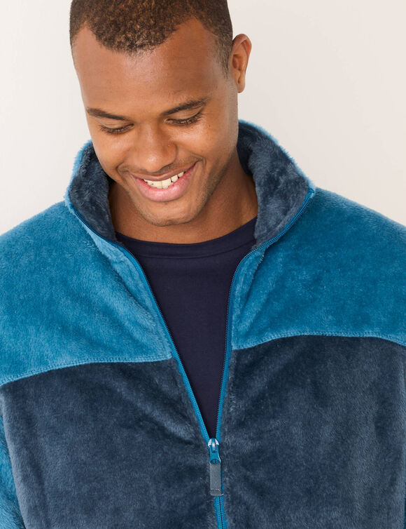 Blouson bicolore zippé polaire toucher peluche (bleu canard / marine)