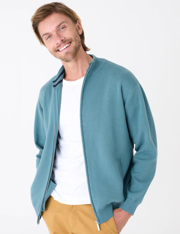 Gilet zipp&eacute; col montant en maille milano  (bleu vert)