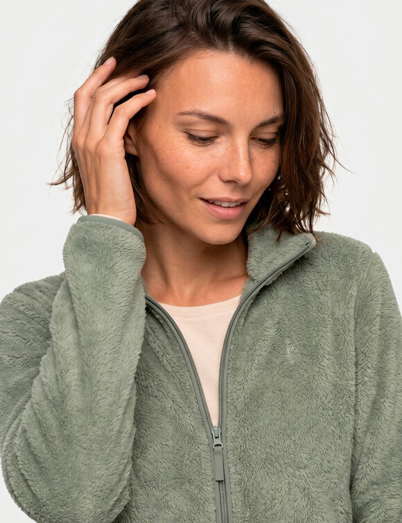 Veste zipp&eacute;e col montant, manches longues, maille polaire (vert tilleul)