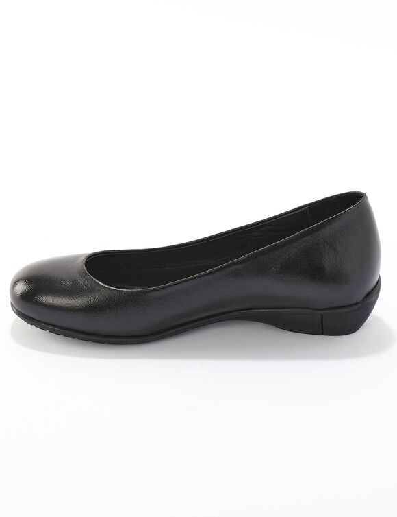 Soepele ballerina's met sleehak van glad leer (zwart)