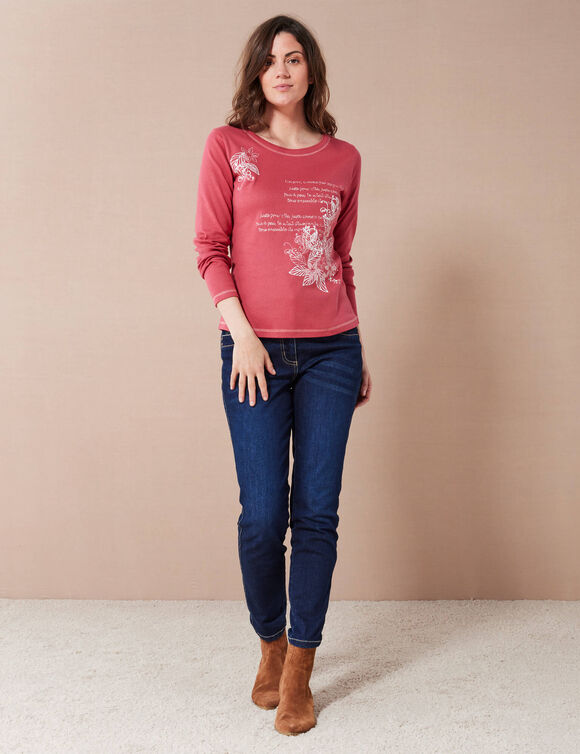 T shirt manches longues imprim&eacute; fleuri (cerise)