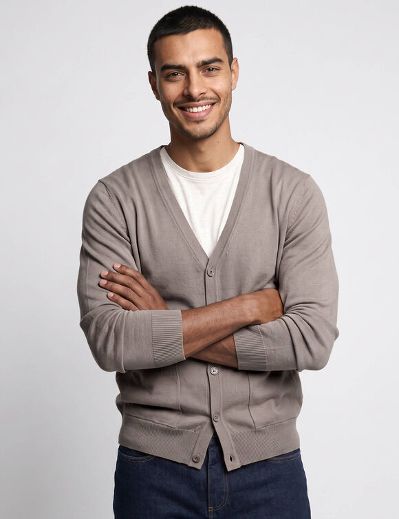 Gilet boutonn&eacute; manches longues (taupe clair)