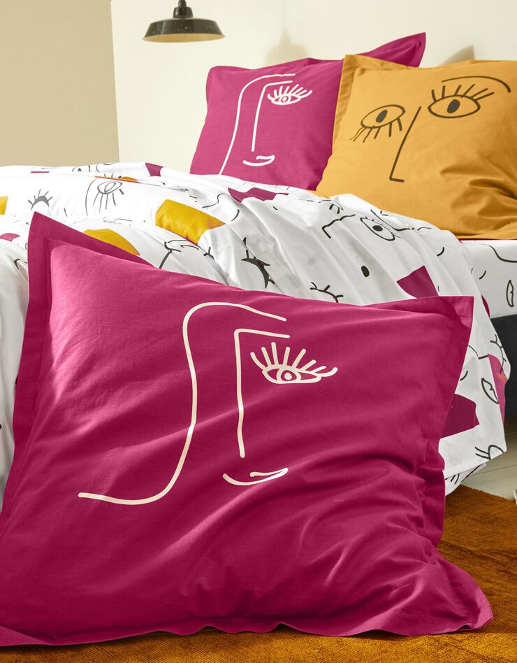 Linge de lit Vitaly coton à motifs visages, blanc Linge de lit Vitaly coton à motifs visages, blanc, hi-res image number 3