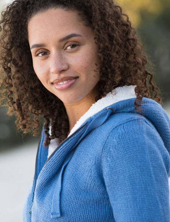 Gilet zippé fourré maille moulinée (bleu grisé)