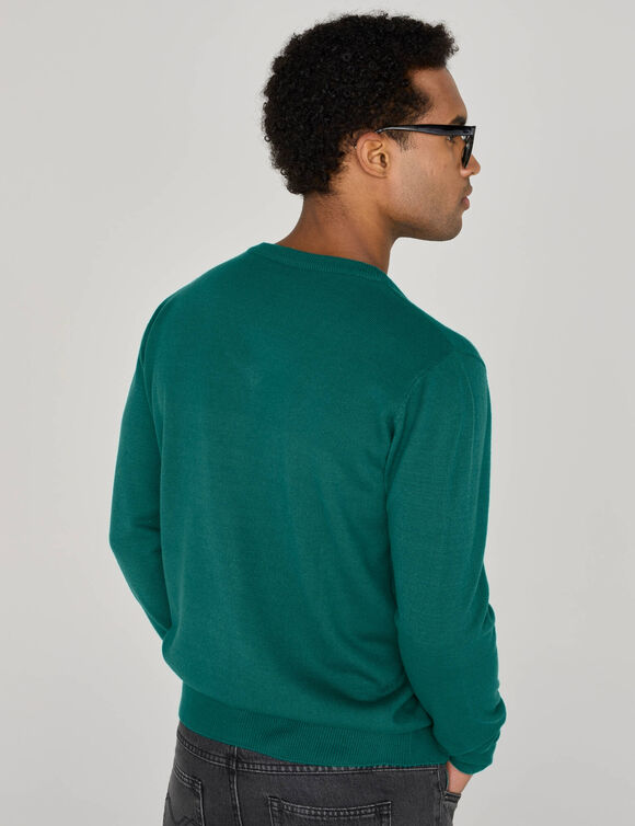 Pull uni col V (vert sapin)