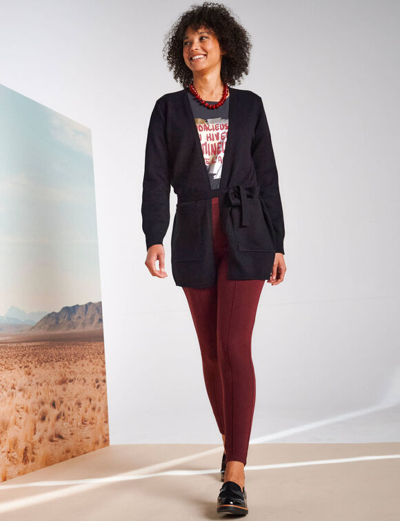 Gilet long, ceinture à nouer (noir)
