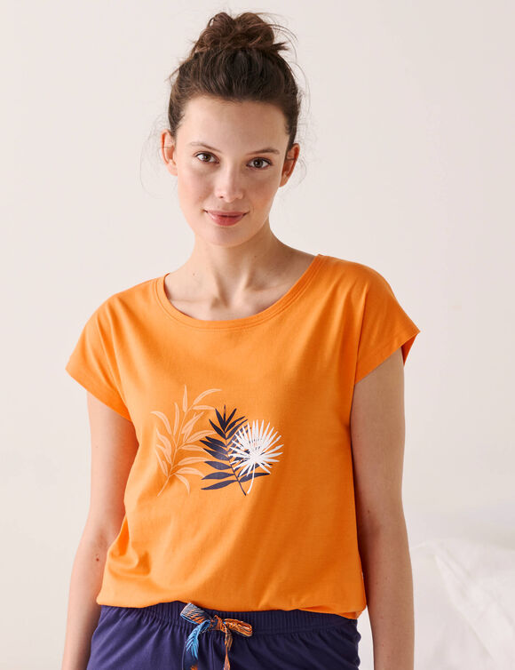 Pyjama T-shirt met tropische print (oranje)