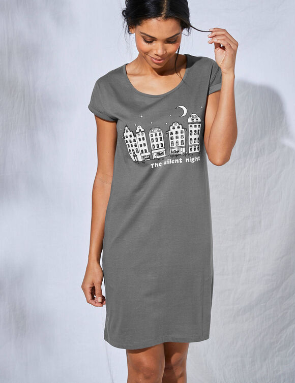 Chemise de nuit imprim&eacute; ville &eacute;toil&eacute;e - lot de 2 (anthracite + gris)