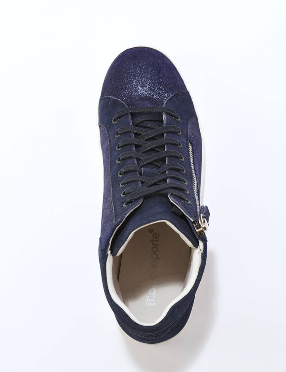 Basket montantes zipp&eacute;es en cuir souple effet iris&eacute; (marine)