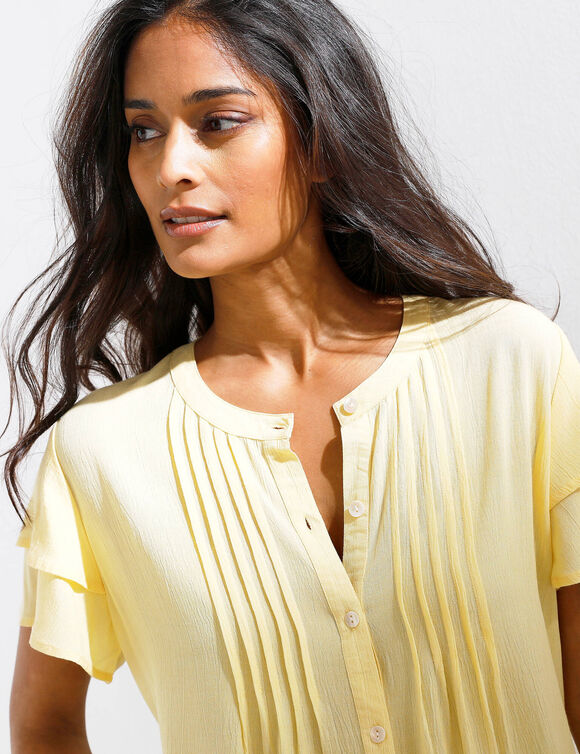 Chemisier manches courtes papillon, cr&eacute;pon (jaune)