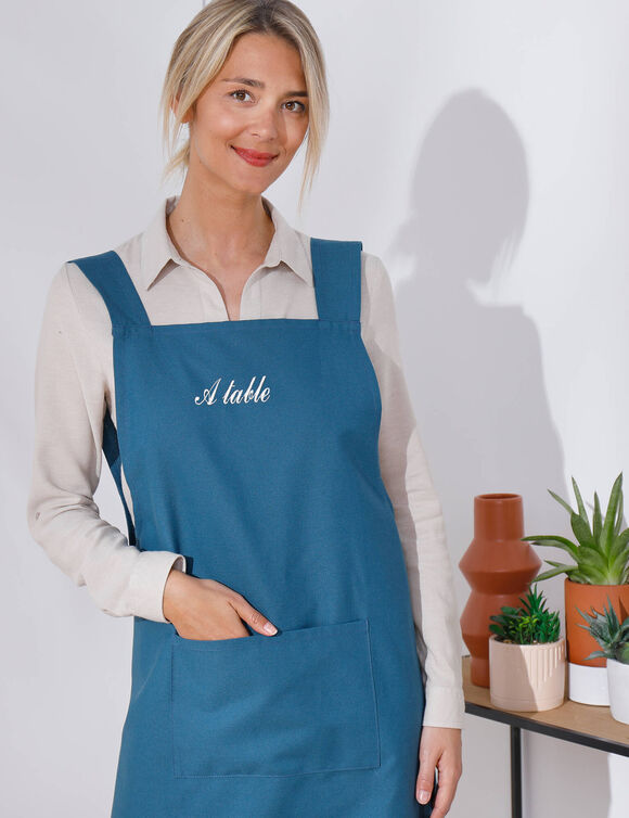 Tablier de cuisine japonais coton uni personnalisable (bleu)