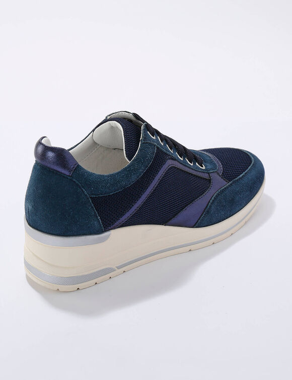 Baskets compensées en cuir certifié LWG (bleu)