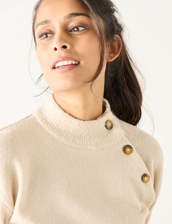 Pull col montant boutonné (beige chiné)