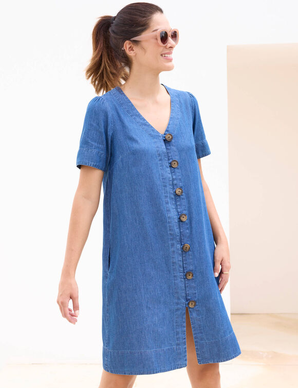 Robe housse boutonnée, jean léger (stone)