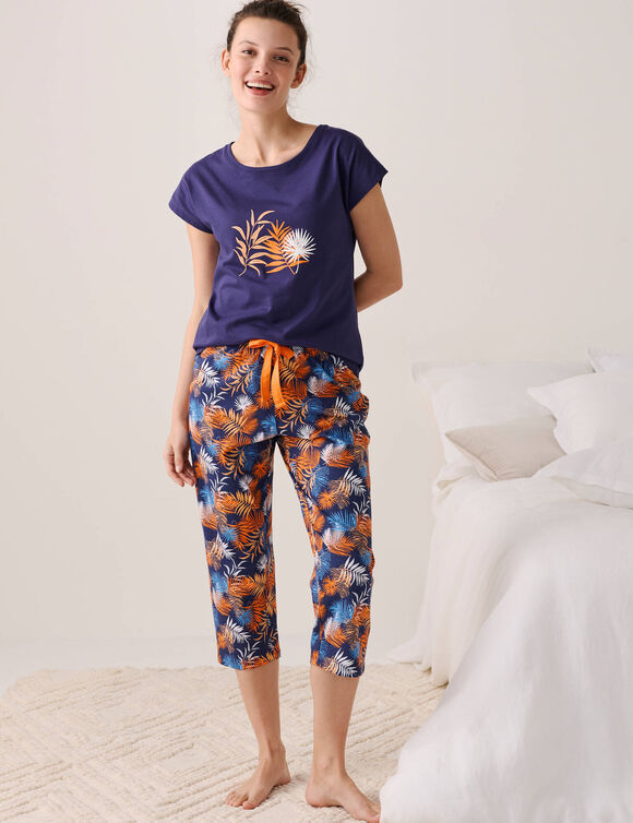 Pyjama T-shirt met tropische print (marine)