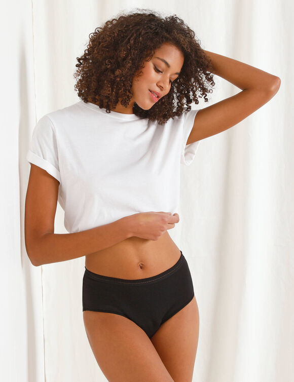 Culotte taille haute menstruelle en coton biologique (**) lavable - flux abondant (noir)