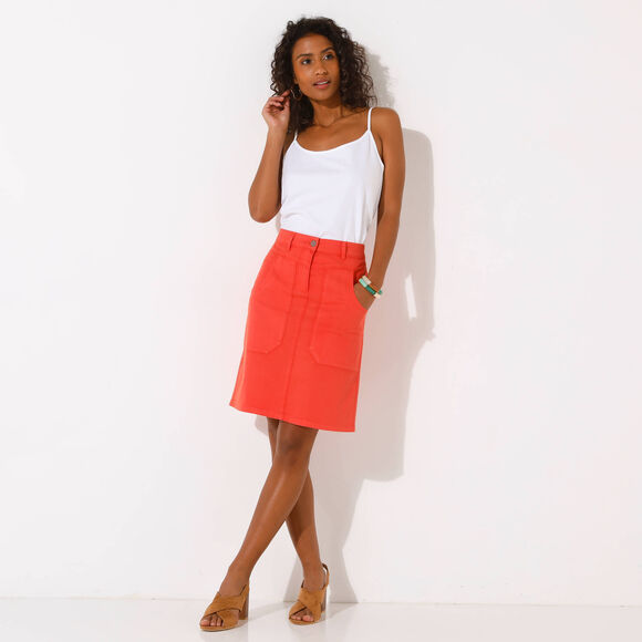 Jupe droite unie, twill (corail)