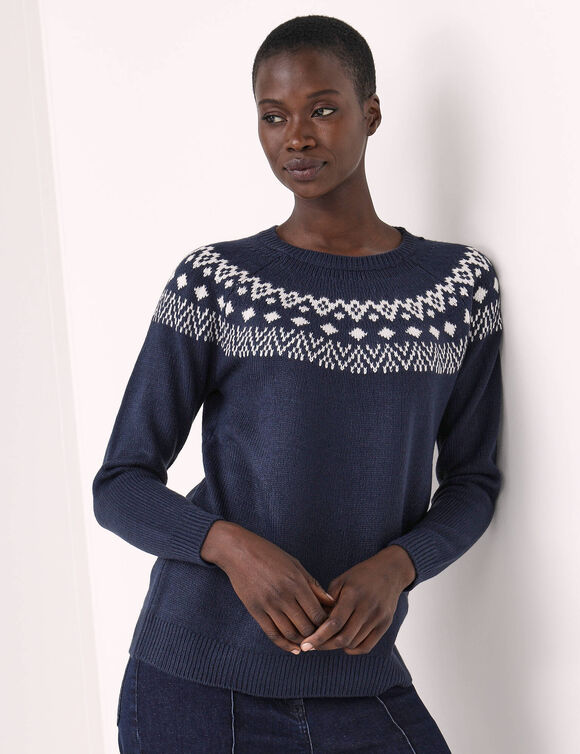 Pull jacquard  (marine / &eacute;cru)