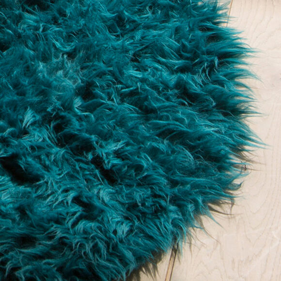 Tapis rond poils longs (&eacute;meraude)