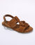 Leren sandalen met pompons (karamel)