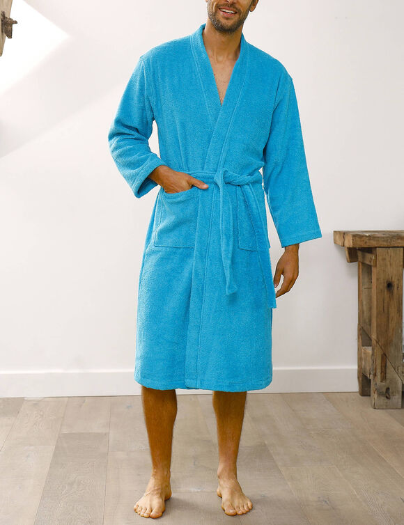Peignoir mixte adulte col kimono éponge bouclette  (turquoise)