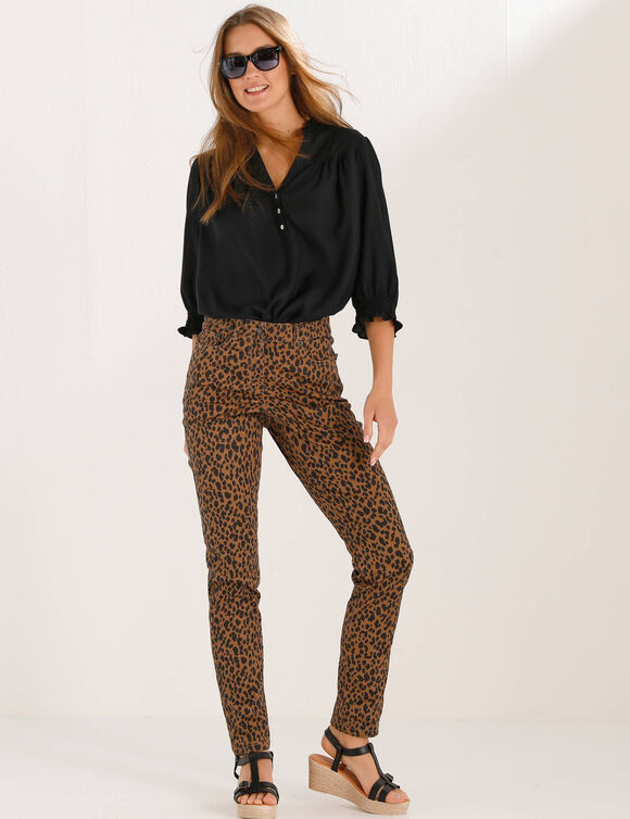 Pantalon fusel&eacute;, imprim&eacute; l&eacute;opard (taupe / noir)
