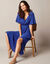 Robe longue unie manches courtes, ceinture fantaisie (bleu)